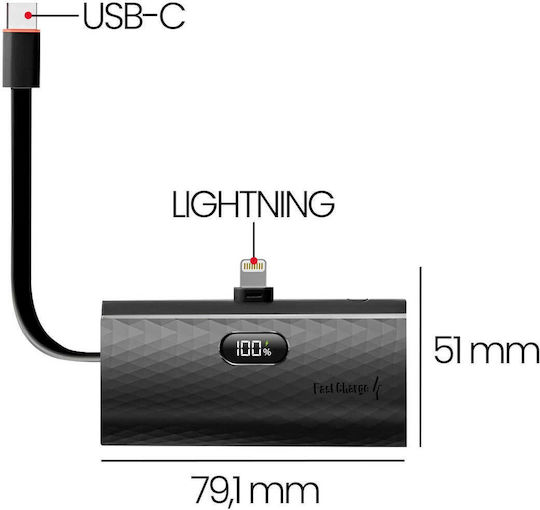 Forcell F-Energy Power Plug F5K3 Lightning 5000mAh 20W Power Delivery / Schnellladung Schwarz