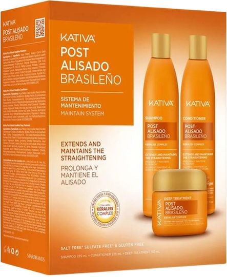 Kativa Brazilian Straightening Maintain System Комплект с Кератин за Изправяне с Шампоан, Маска и Балсам 3бр