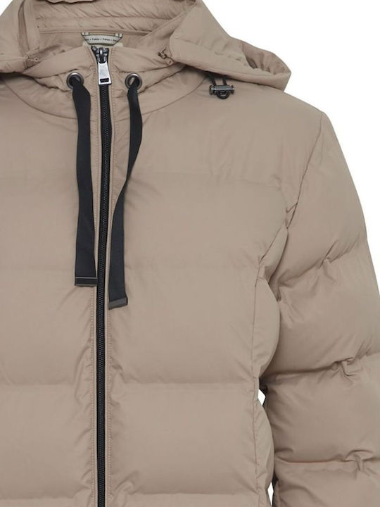 Women's Long Puffer Jacket for Winter with Hood Beige