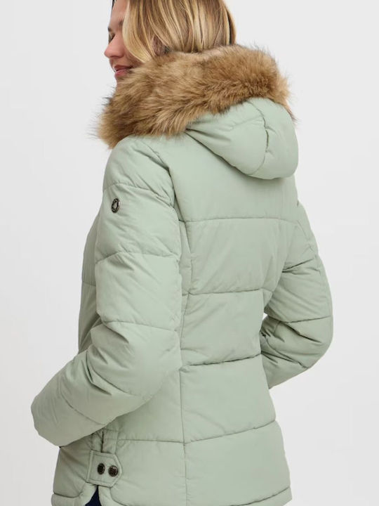 Women's Long Puffer Jacket for Winter Pastel Green - Mint