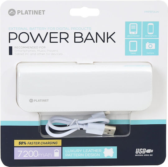 Platinet PMPB72L Power Bank 7200mAh με Θύρα USB-A Λευκό