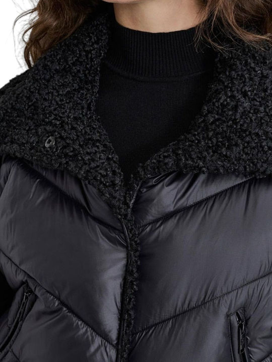 Κοντό Γυναικείο Puffer Μπουφάν για Χειμώνα Black