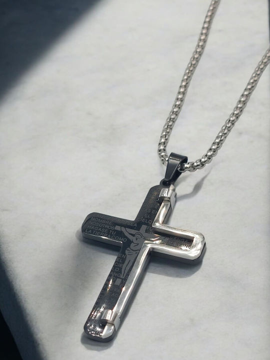 Black Men's Cross from Steel with Chain