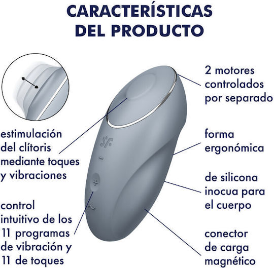 Satisfyer Tap & Climax 1 Κλειτοριδικός Δονητής με Απομακρυσμένο Έλεγχο 14.5cm Γκρι