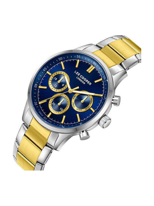 Lee Cooper Ανδρικό Ρολόι 43.5mm Χρονογράφος Μπαταρίας με Χρυσό Μεταλλικό Μπρασελέ