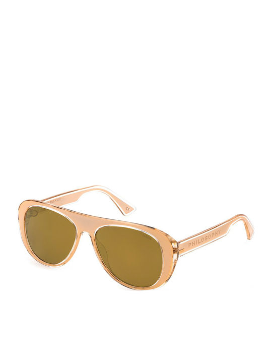 Women's Sunglasses with Beige Plastic Frame and Brown Lens