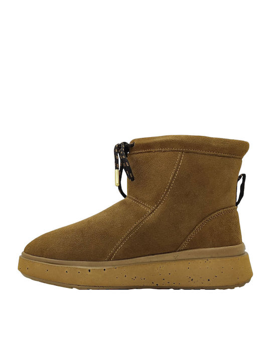 Suede Women's Ankle Boots Platform & Fur Tabac Brown