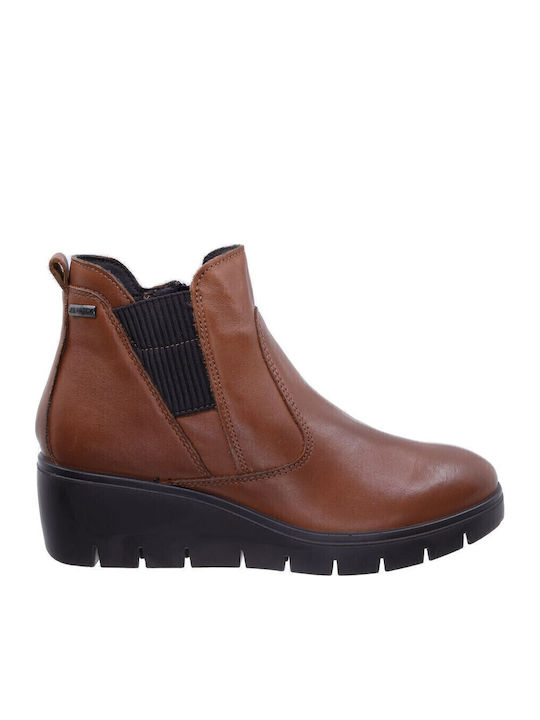 Leather Women's Ankle Boots Platform Tabac Brown