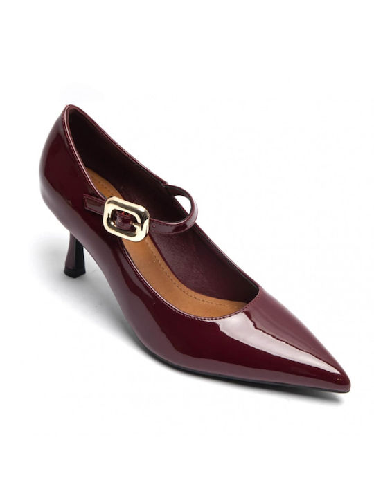 Ideal Shoes Patent Leather Burgundy Medium Heels with Strap