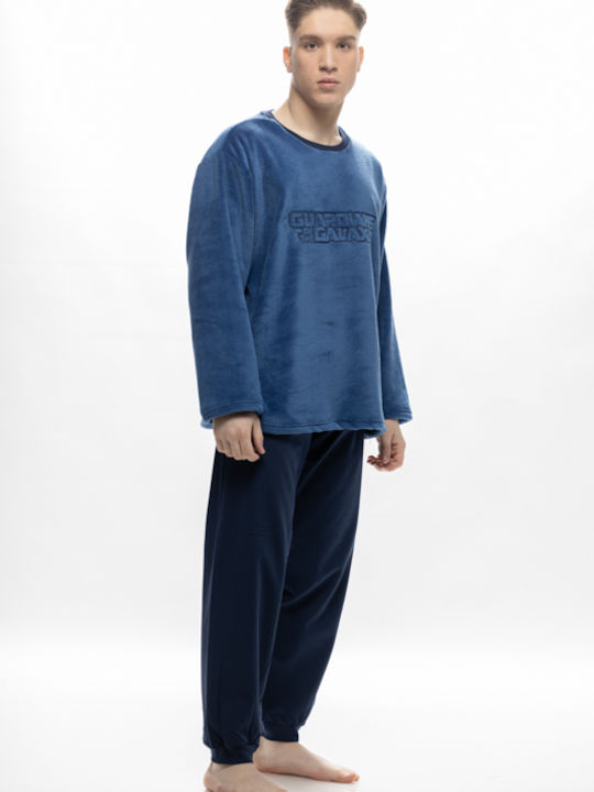 Galaxy Men's Winter Velvet Pajamas Set BLUE