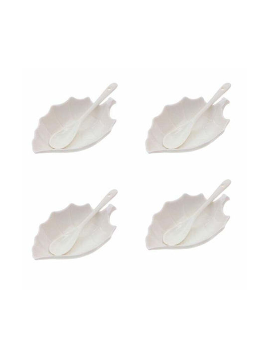 Set 4 White Porcelain Bowls Appetizers Desserts Sauce Spoons