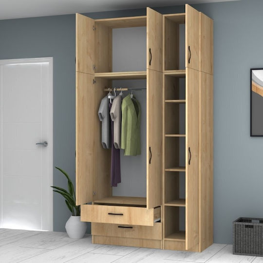 Dreifachtür Kleiderschrank Ricardo mit Aufsatz Natural Beech 120x51.8x240cm