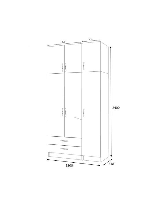 Ușă triplă Dulap de Haine Ricardo cu Spațiu de Depozitare Natural Beech 120x51.8x240cm