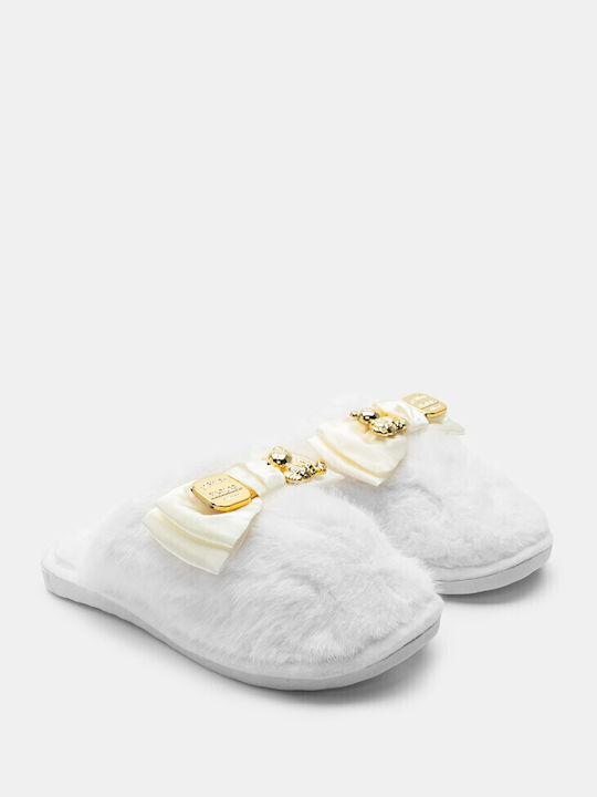 Winter Women's Slippers with fur in White color