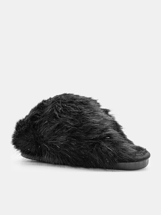 Winter Damen Hausschuhe mit Fell Schwarze