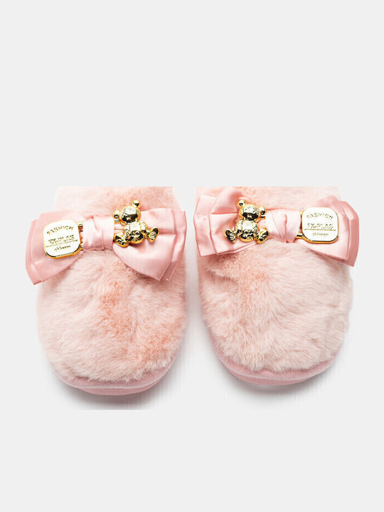 Winter Damen Hausschuhe mit Fell Rosa