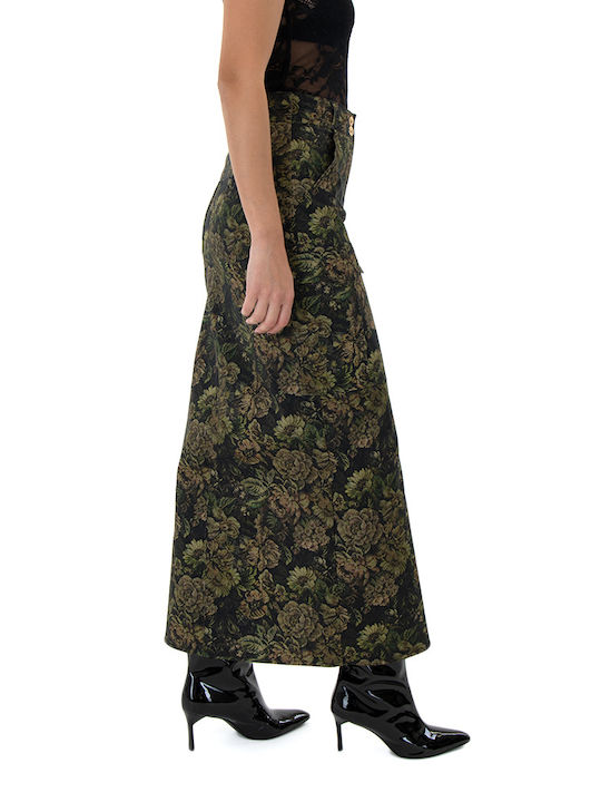 Dolce Domenica Maxi Skirt Floral Brown-Green-Khaki