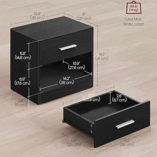 Vasagle Nachttisch Holz Schwarz 39x28x41cm