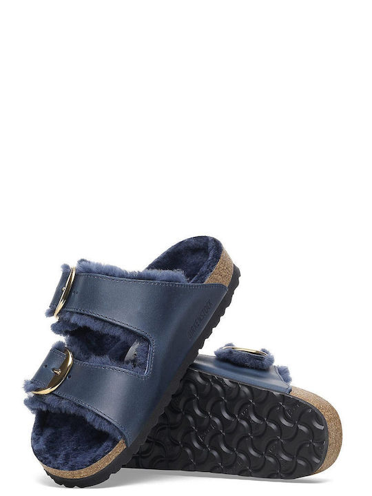 Arizona Big Buckle Shearling Дамски Сандали Тъмносини Тясна Кройка