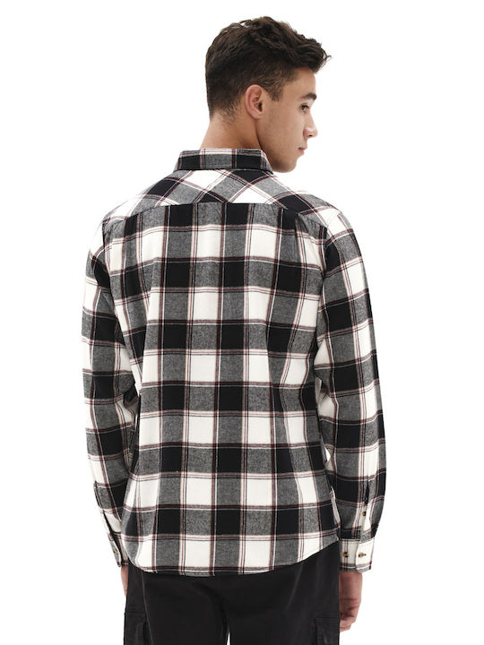 Emerson Long-sleeved Flannel Shirt Checked Beige/Black