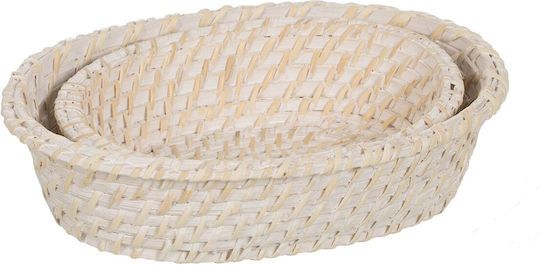 White Bamboo Rattan Tray 29 X 22 X 7 Cm X2