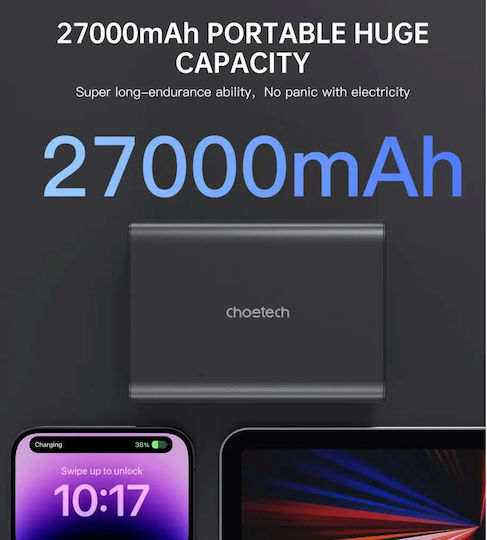 Choetech B635BK Power Bank 27000mAh 22.5W cu 2 Porturi USB-A și 2 Porturi USB-C Negru