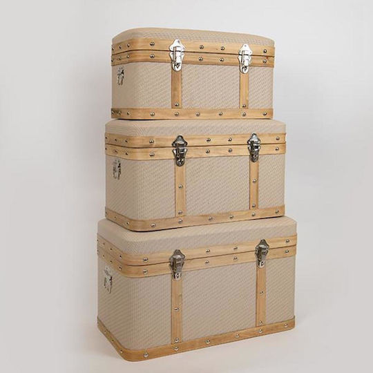 Wooden Decorative Trunks Set Beige 3pcs 63x40x35cm