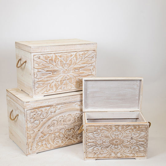 Wooden Decorative Trunks Set White 3pcs 72x40.5x41cm