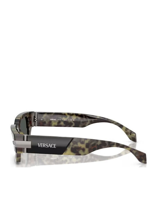 Versace Men's Sunglasses with Brown Tartaruga Plastic Frame and Gray Lens