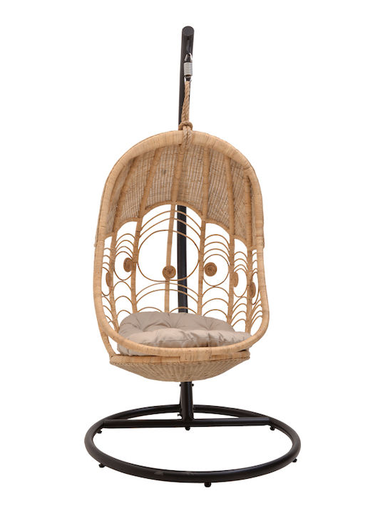 Labreone Garten & Veranda Schaukel mit Basis und Kissen Sessel Rattan Braun Belastbarkeit bis 120kg L82xB82xH200cm