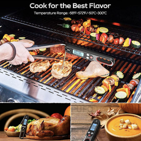 Pufo Digital Thermometer Probe Large Easy-to-read Display 50°c +300°c Automatic Shut-off Foldable Model Black