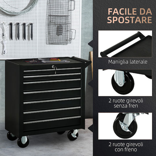 Durhand Cu roți Metal Căruță cu 7 Sertare L69xA33xÎ75cm