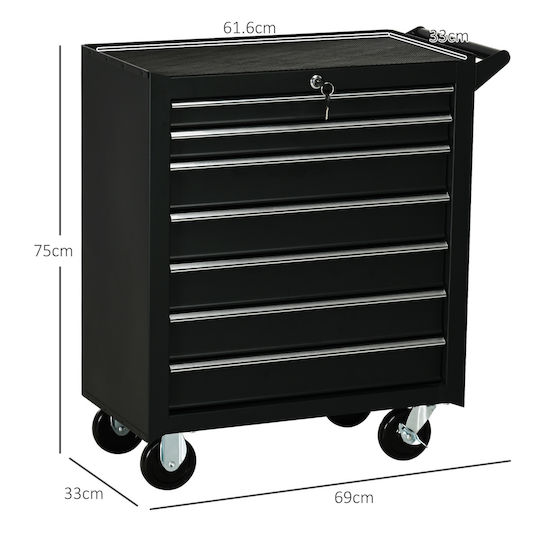 Durhand Cu roți Metal Căruță cu 7 Sertare L69xA33xÎ75cm