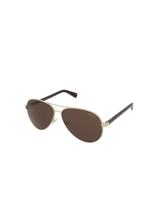 Guess 32e Men's Sunglasses with Gold Metal Frame and Brown Lens GU8279 32E