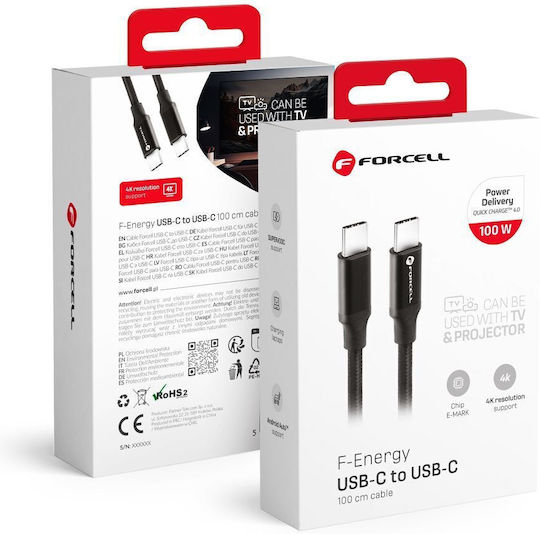 Forcell USB 3.2 Cable USB-C Male - USB-C 60W PD Black 1m 593925