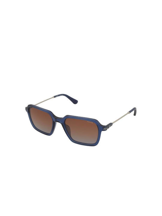 Police Men's Sunglasses with Blue Frame and Brown Gradient Lens SPLL10 0892