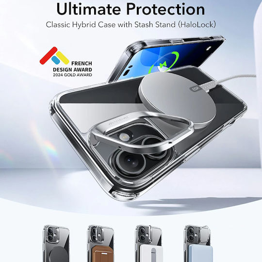 ESR Classic Hybrid Halolock Kickstand Umschlag Rückseite Kunststoff Transparent (iPhone 16)