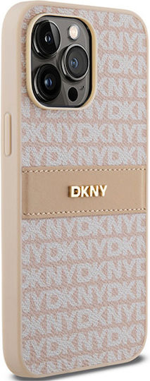 Калъф от PU кожа с повтарящ се шарен тонален райе за iPhone 14 Pro Max в розово, DKNY