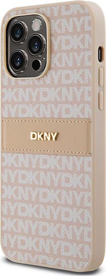 Калъф от PU кожа с повтарящ се шарен тонален райе за iPhone 14 Pro Max в розово, DKNY