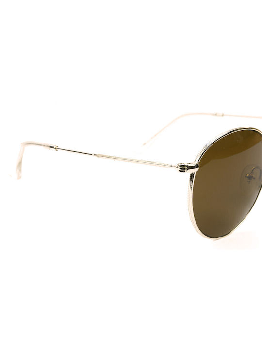 Invu Unisex Sonnenbrille mit Gold Metall Gestell und Braun Linse P1203C