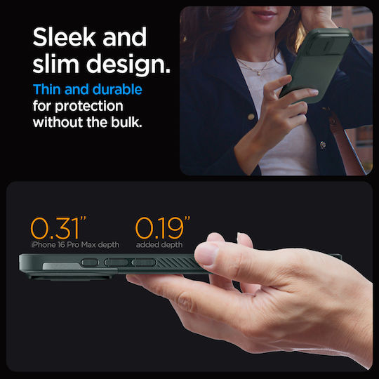 Spigen Optik Armor MagFit Umschlag Rückseite Silikon 2mm Abyss Green (iPhone 17 Pro Max / iPhone 17 Pro / iPhone 16 Pro Max)