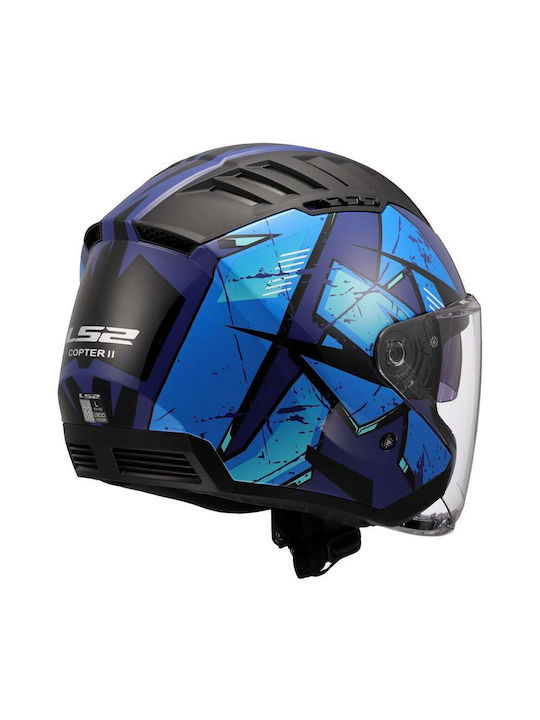 LS2 Copter II OF600 Kanji Blue Каска За Мотор Джет ECE 22.06 1200гр с Sunvisor