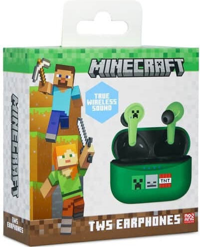 OTL Minecraft In-ear Bluetooth Handsfree Ακουστικά με Θήκη Φόρτισης Πράσινα