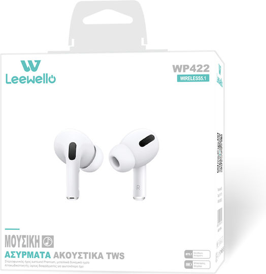 Leewello WP-422 In-ear Bluetooth Handsfree Ακουστικά με Θήκη Φόρτισης Λευκά