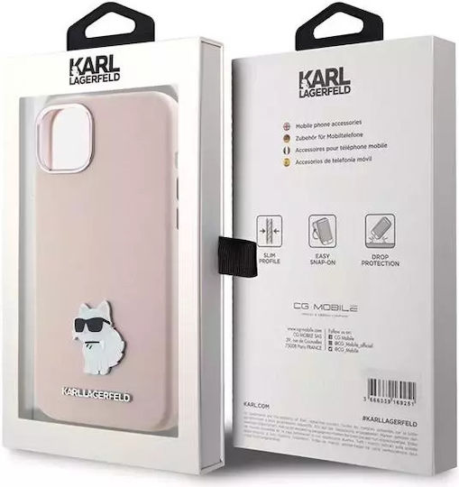Karl Lagerfeld Choupette Metal Pin Umschlag Rückseite Silikon Rosa (iPhone 15 Plus / 16 Plus)