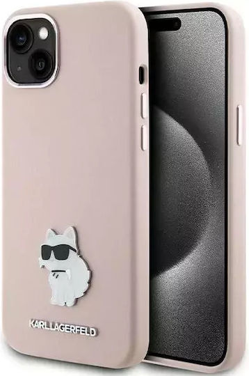 Karl Lagerfeld Choupette Metal Pin Umschlag Rückseite Silikon Rosa (iPhone 15 Plus / 16 Plus)