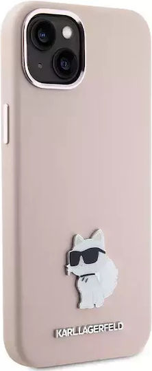 Karl Lagerfeld Choupette Metal Pin Umschlag Rückseite Silikon Rosa (iPhone 15 Plus / 16 Plus)