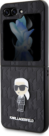 Karl Lagerfeld Saffiano Monogram Ikonik Pin Back Cover Plastic Negru (Galaxy Z Flip5)