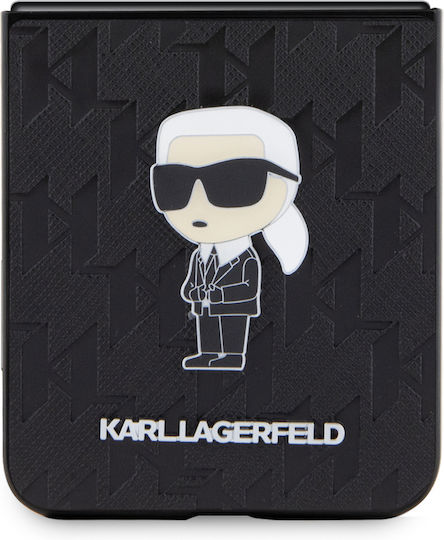 Karl Lagerfeld Saffiano Monogram Ikonik Pin Back Cover Plastic Negru (Galaxy Z Flip5)