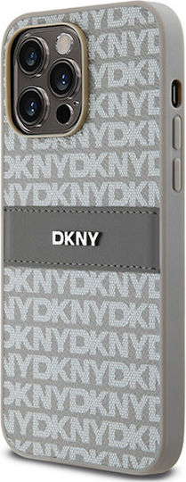 Carcasă din piele PU cu model repetitiv și dungi tonale DKNY pentru iPhone 14 Pro, bej